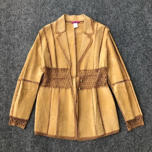 IDI by Mathew vintage leather suede patchwork crochet jacket size large - Picture 1 of 12